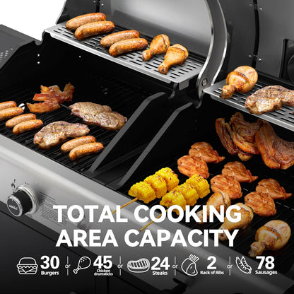 ZH3002N 2-Burner Propane Gas and Charcoal Grill Combo | Dual Fuel BBQ Grill with Two Side Shelves, Stainless Steel Lid, for Outdoor Patio Backyard Barbecue, 20,000 Btus, 759 Sq. In.