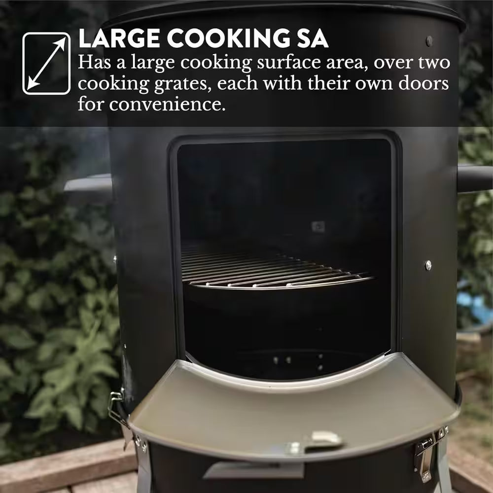 18 In. Vertical Smoker Heavy-Duty Charcoal Smoker in Black with 1 Access Door