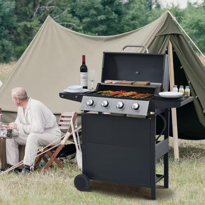 4 Burners Portable Propane Grill Barbecue Grill Stainless Steel Gas Grill in Black